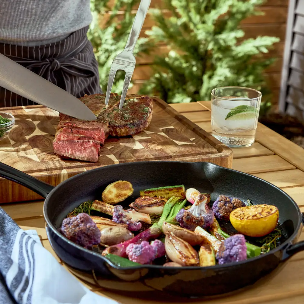 Enameled Cast Iron 12 inch Skillet with Lid & 5 piece BBQ Tool Set 9 Enameled Cast Iron 12 inch Skillet with Lid & 5 piece BBQ Tool Set